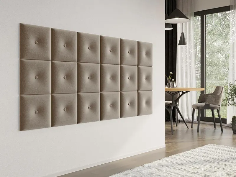 Panou decorativ tapitat - patrat cu buton Bej / Cappuccino — imaginea 2