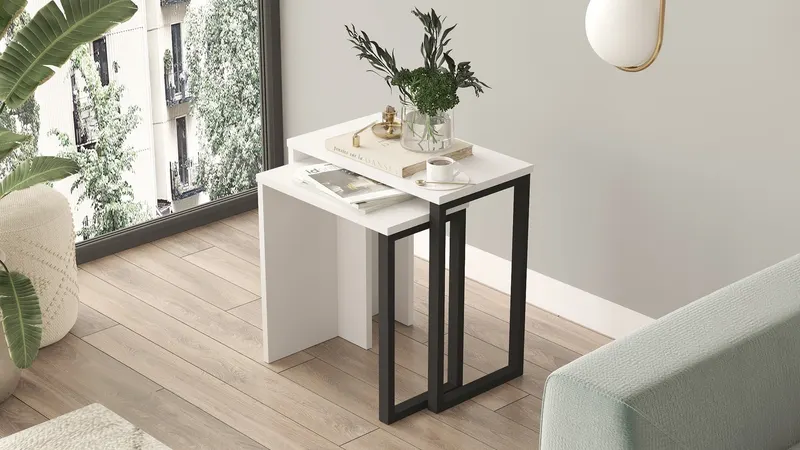 Set 2 măsuțe de cafea On7-W, Alb, 51x30x53 cm - Alb