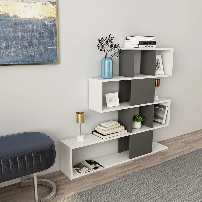 Bibliotecă Karlin, Alb - Antracit, 120x20x109 cm - Alb - Antracit