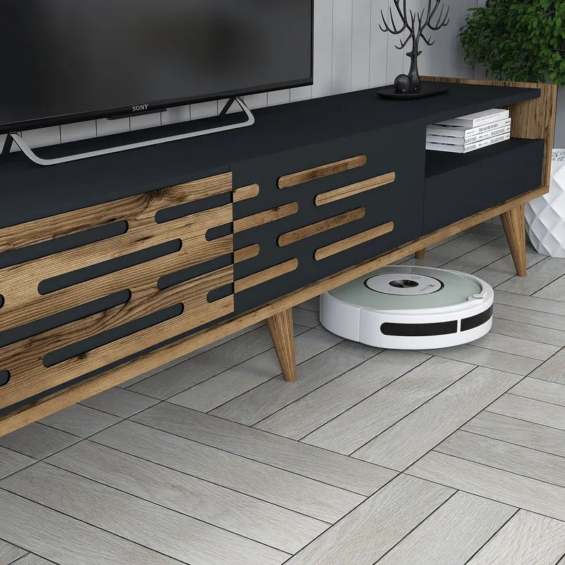 Comodă TV Valensiya, Nuc - Antracit, 180x45x35 cm - Nuc - Antracit