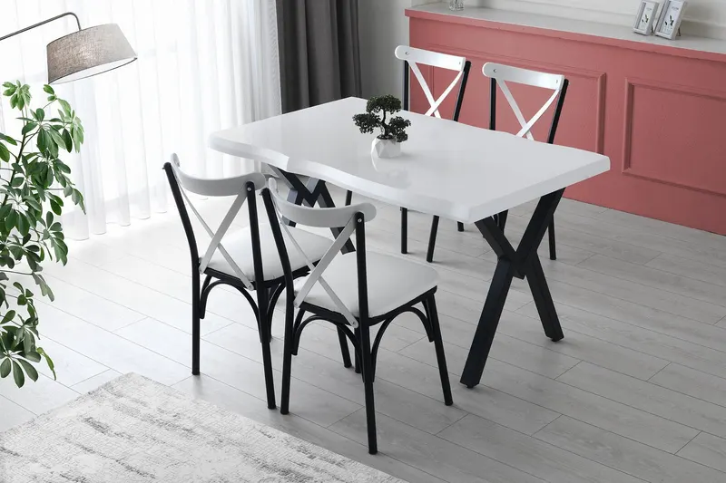 Set 4 scaune Ekol - 1334 V4, Alb, 42x42x84 cm - Alb