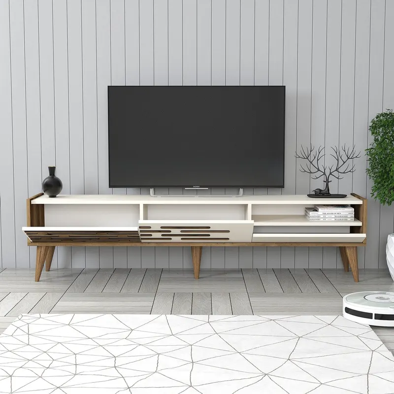 Comodă TV Valensiya, Nuc - Crem, 180x45x35 cm - Nuc - Crem