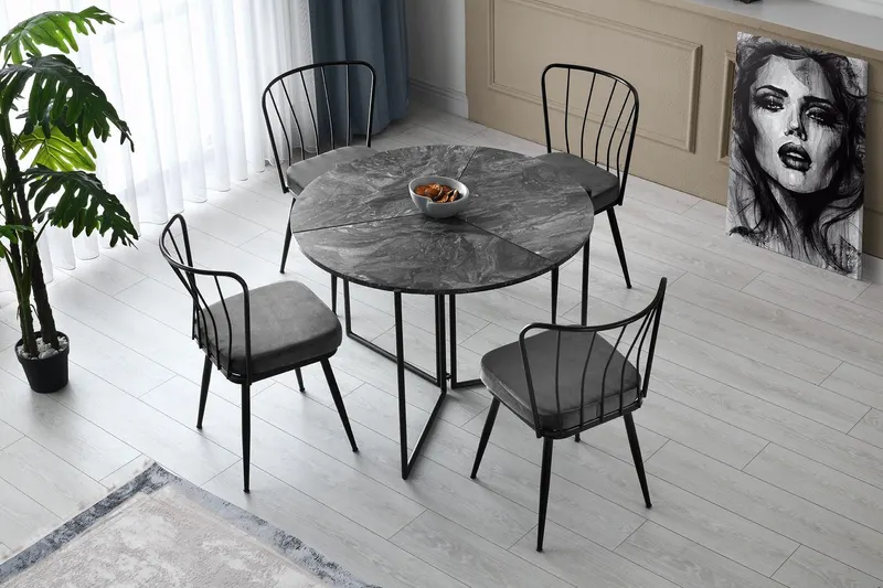 Set 4 scaune Yıldız - 942 V4, Negru, 43x42x82 cm - Negru