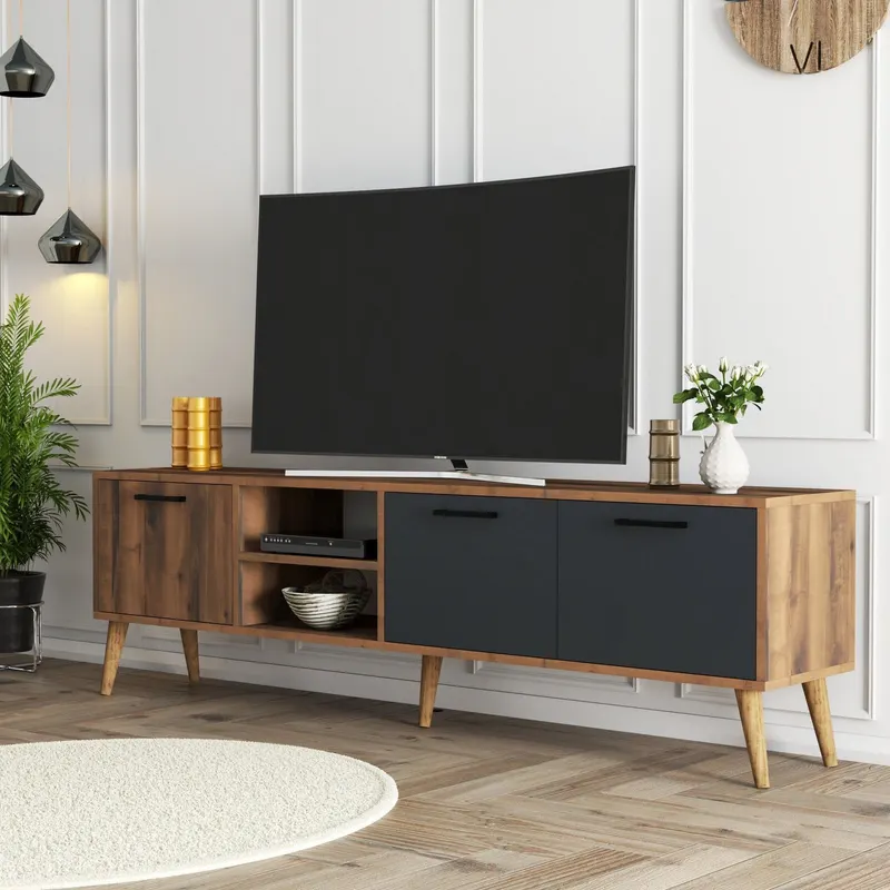Comodă TV Exxen - 1581, Nuc - Antracit, 180x35x53 cm - Nuc - Antracit