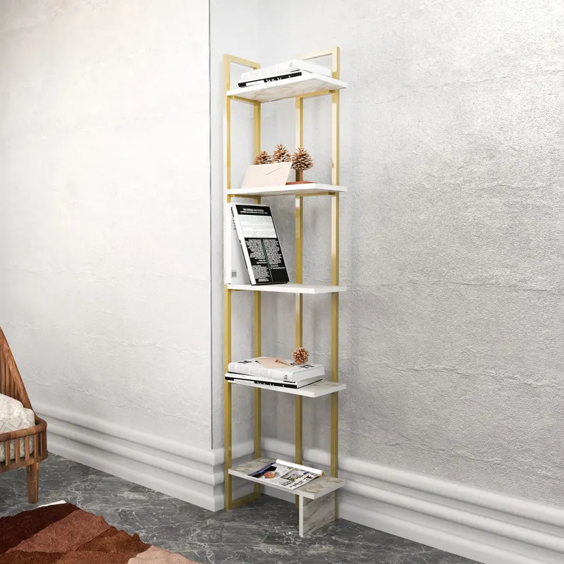 Bibliotecă Alice - Ephesus, Gold, Alb - Auriu, 45x22x180 cm - Auriu - Alb