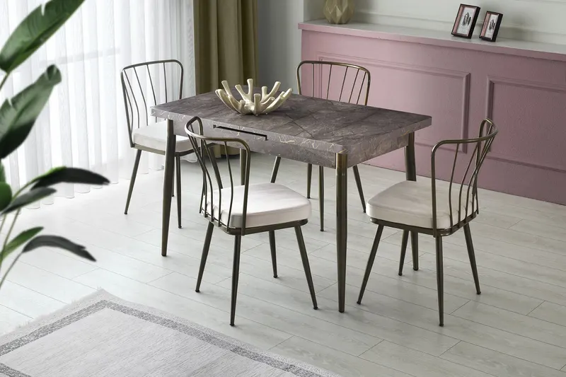 Set 4 scaune Yıldız - 985 V4, Mink, 43x42x82 cm - Bej