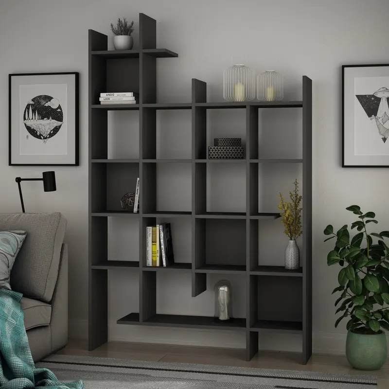 Bibliotecă Manco - Anhracite, Antracit, 122x26x188 cm - Antracit