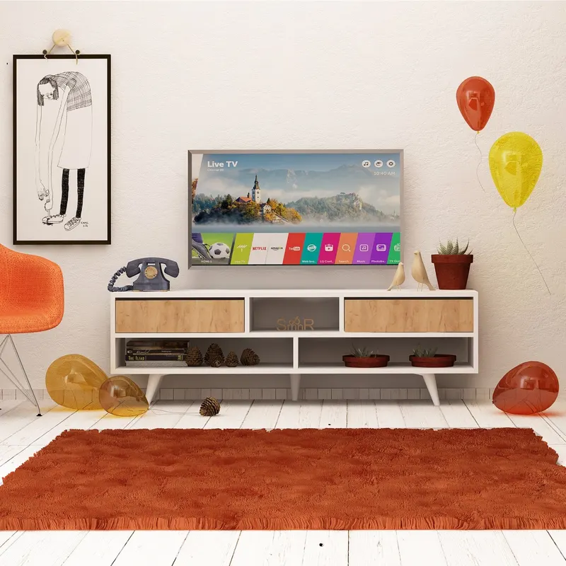 Comodă TV Angola, Stejar - Alb, 140x35x40 cm - Stejar - Alb