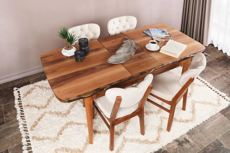 Set 2 scaune Elma 760 V2, Nuc - Bej, 42x44x86 cm - Nuc - Bej