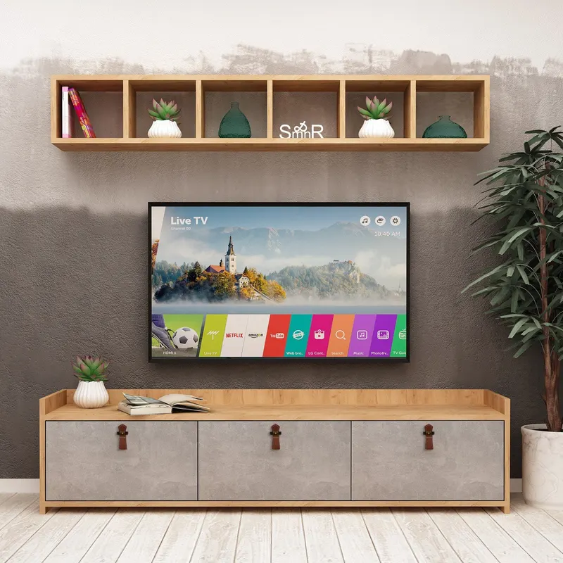 Comodă TV Sleppa, Stejar - Alb, 150x35x45 cm - Stejar - Alb