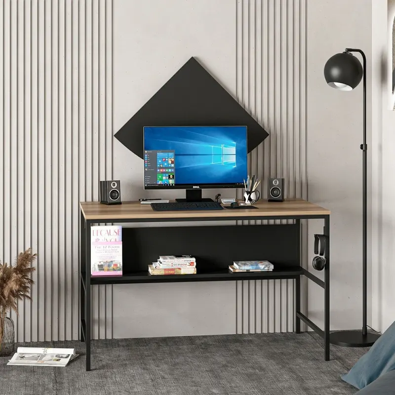 Birou Greta - 4481, Dore - Negru, 120x60x74 cm - Auriu - Negru