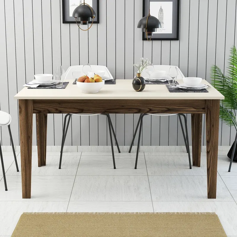 Masă dining Milan 517, Nuc - Crem, 145x88x75 cm - Nuc - Crem