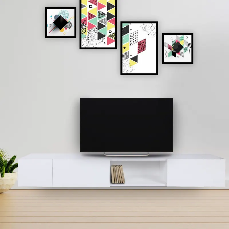 Comodă TV Wagna, Alb, 180x25x30 cm - Alb