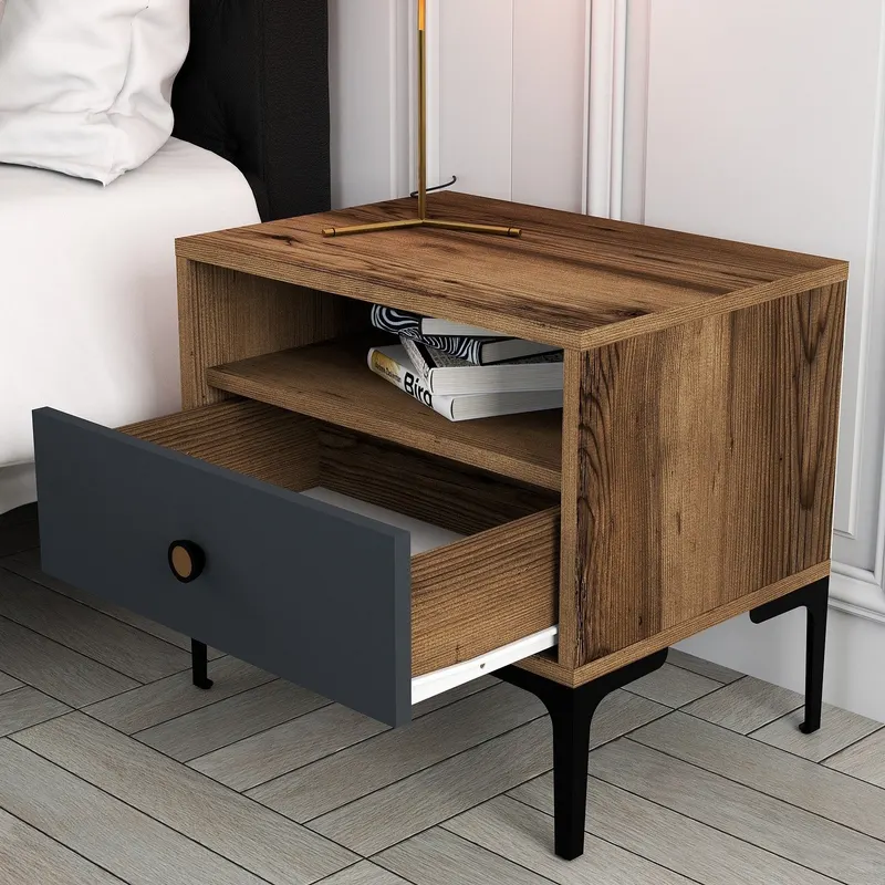 Noptieră Lizbon 529, Nuc - Antracit, 56x40x51 cm - Nuc - Antracit