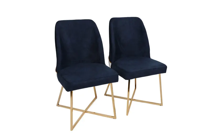 Set 2 scaune Madrid 908 V2, Auriu - Albastru închis, 50x49x90 cm - Auriu - Albastru