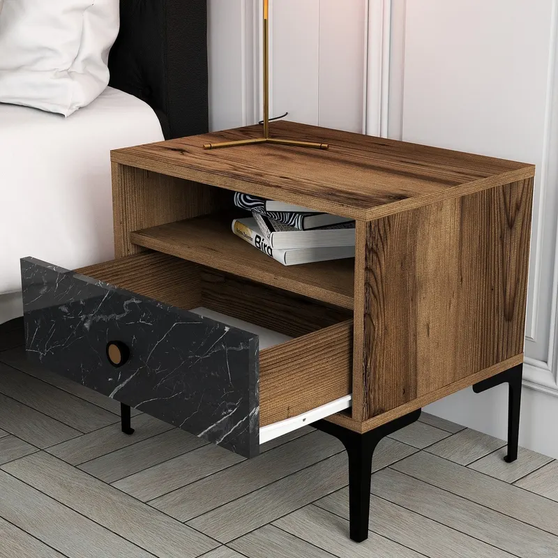 Noptieră Lizbon 534, Nuc - Negru, 56x40x51 cm - Nuc - Negru