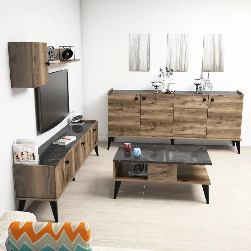 Set mobilă pentru sufragerie Lidya 2, Nuc - Marble, 180x35x49 cm - Nuc