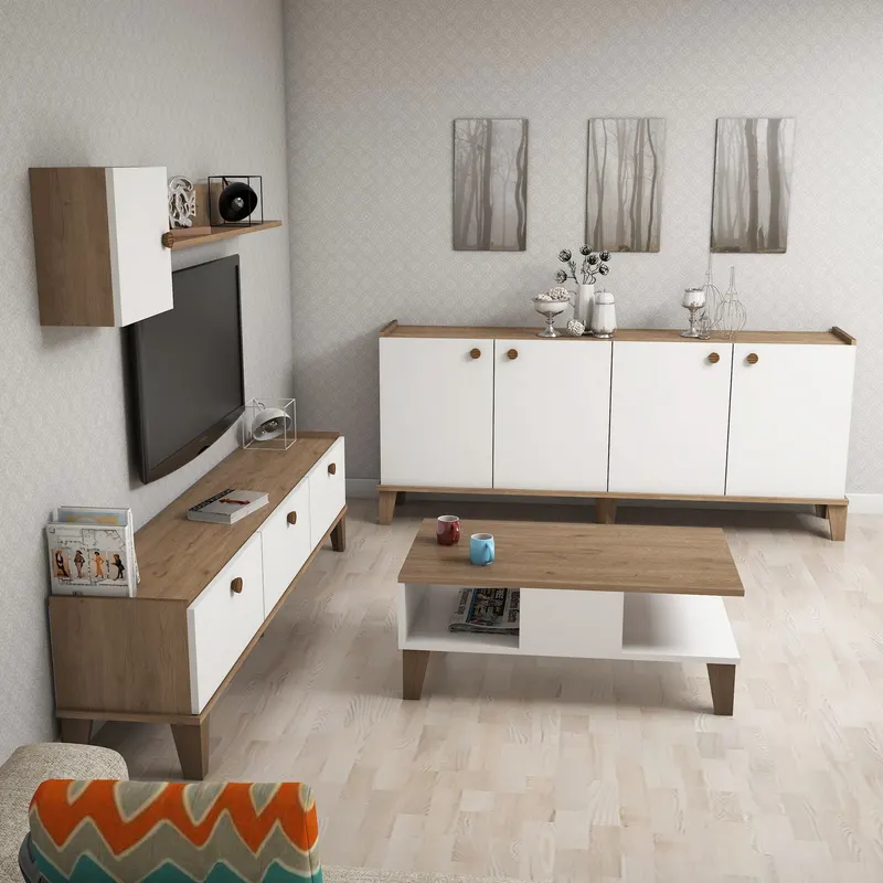 Set mobilă pentru sufragerie Sumer 3, Stejar - Alb, 178x35x45 cm - Stejar - Alb
