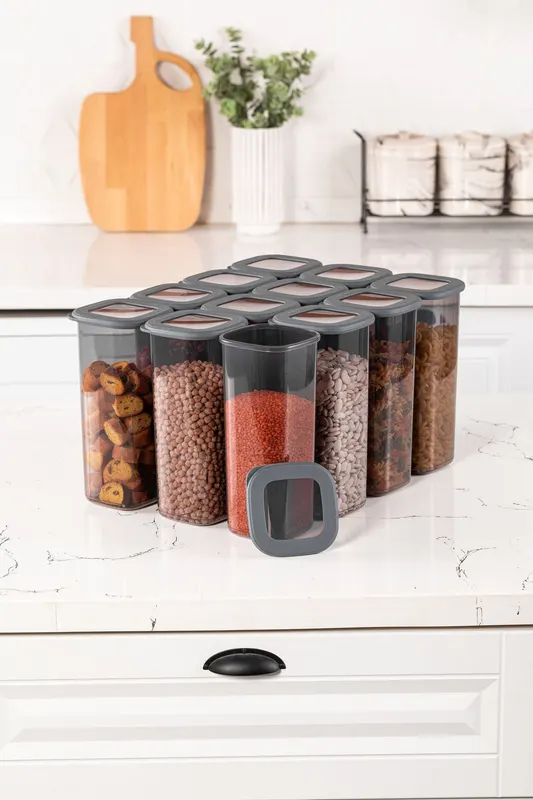 Set recipiente pentru depozitare 12 bucăți BNMPOLYAS12-17, Antracit, 10x10x25 cm - Antracit
