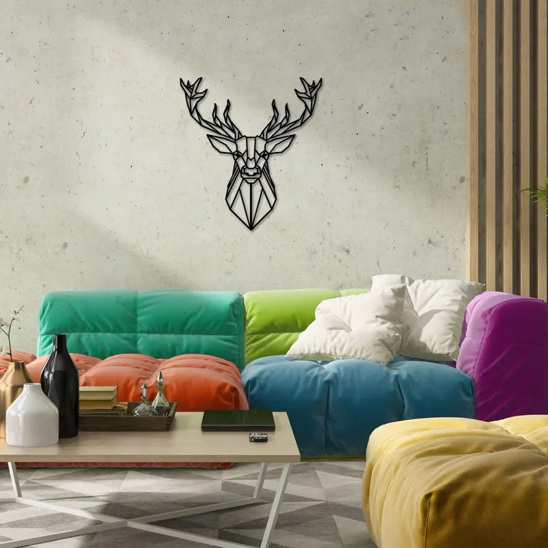 Accesoriu metal decorativ de perete Deer Metal Decor 2, Negru, 1x65x60 cm - Negru
