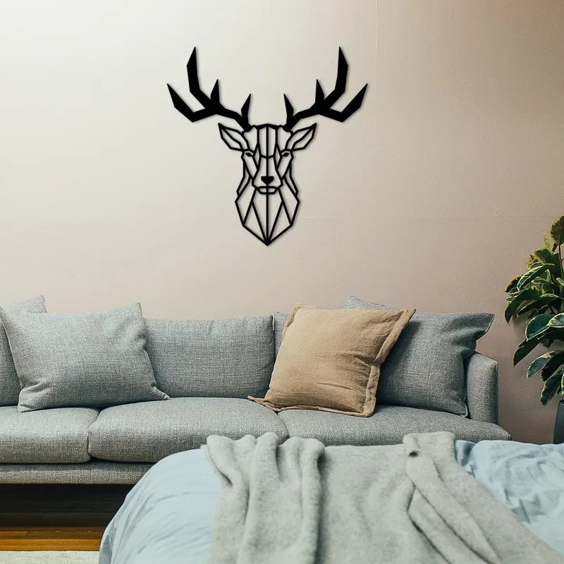 Accesoriu metal decorativ de perete Deer2 Metal Decor, Negru, 1x51x51 cm - Negru