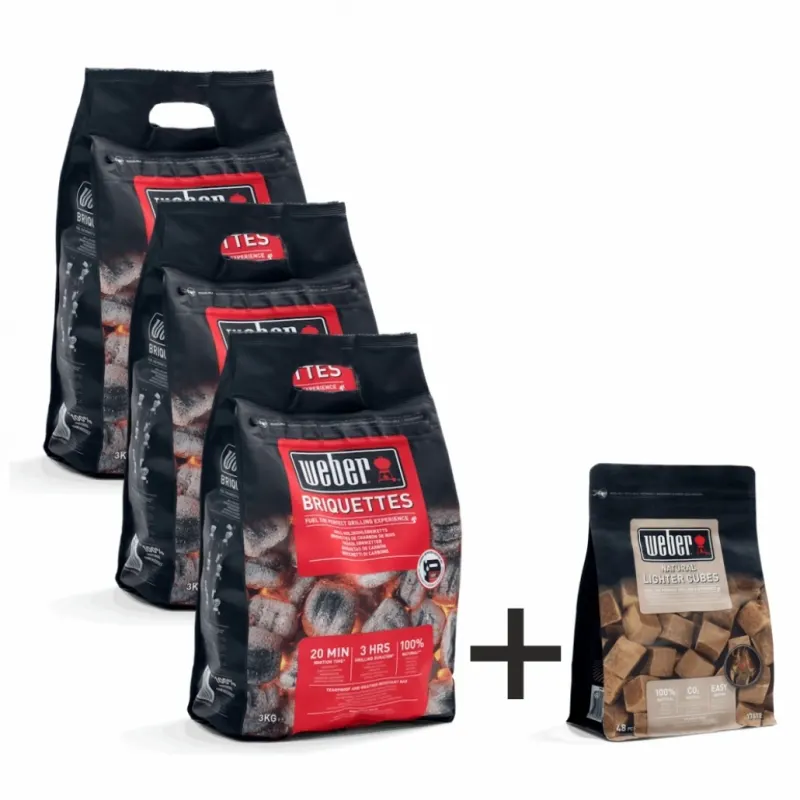 Set 3 x Sac Bricheti 3 kg Weber + Cadou 1 x Cuburi pentru aprindere Weber