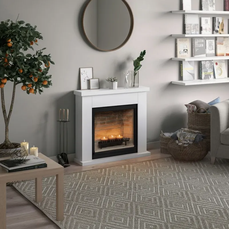 Frode Pure White Semineu cu lumanari ZenFlame