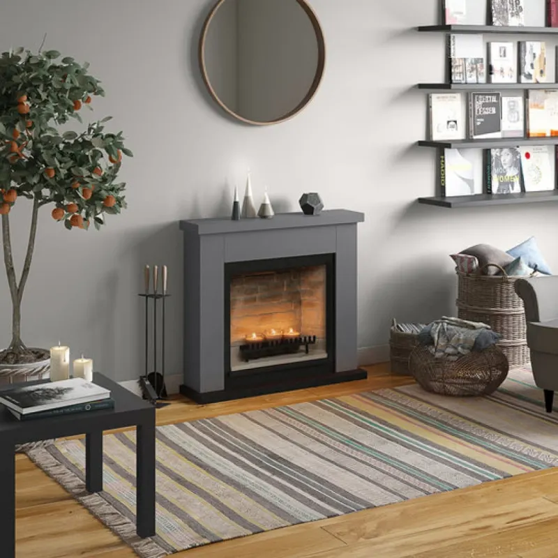 Frode Solid Grey Semineu cu lumanari ZenFlame