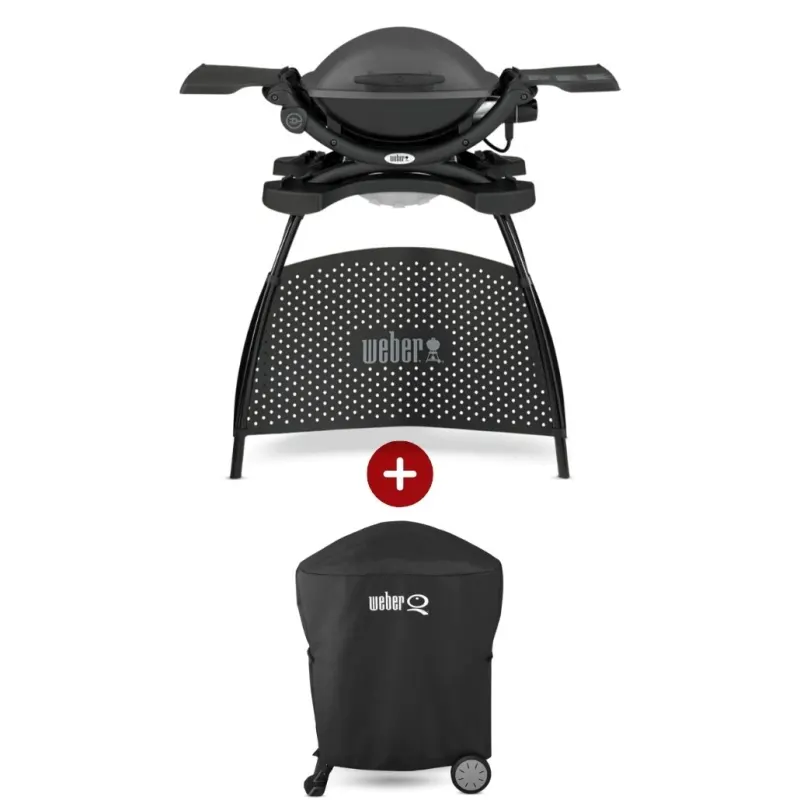 Starter pack gratar electric Weber Q 1400 - Antracit cu suport + husa