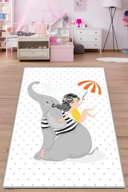 Covor de Copii Elefant Fericit, Multicolor (diverse dimensiuni) - Multicolor / Alb