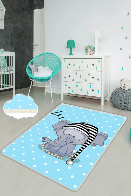 Covor de Copii Sleeping Elephant,  Multicolor (diverse dimensiuni) - Multicolor / Albastru