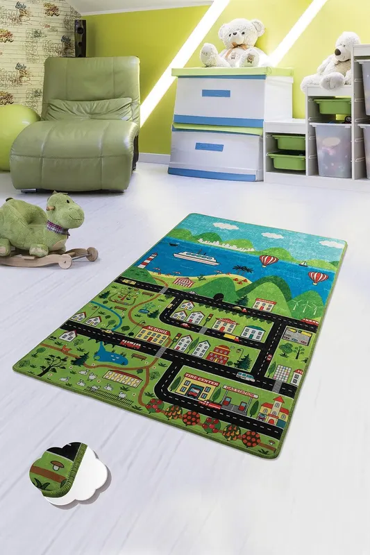 Covor de Copii Green City, Multicolor, 80x140 cm - Multicolor / 80 x 140