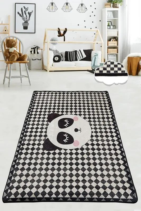Covor de Copii Cute Panda, Multicolor (diverse dimensiuni) - arsiv3 / Negru
