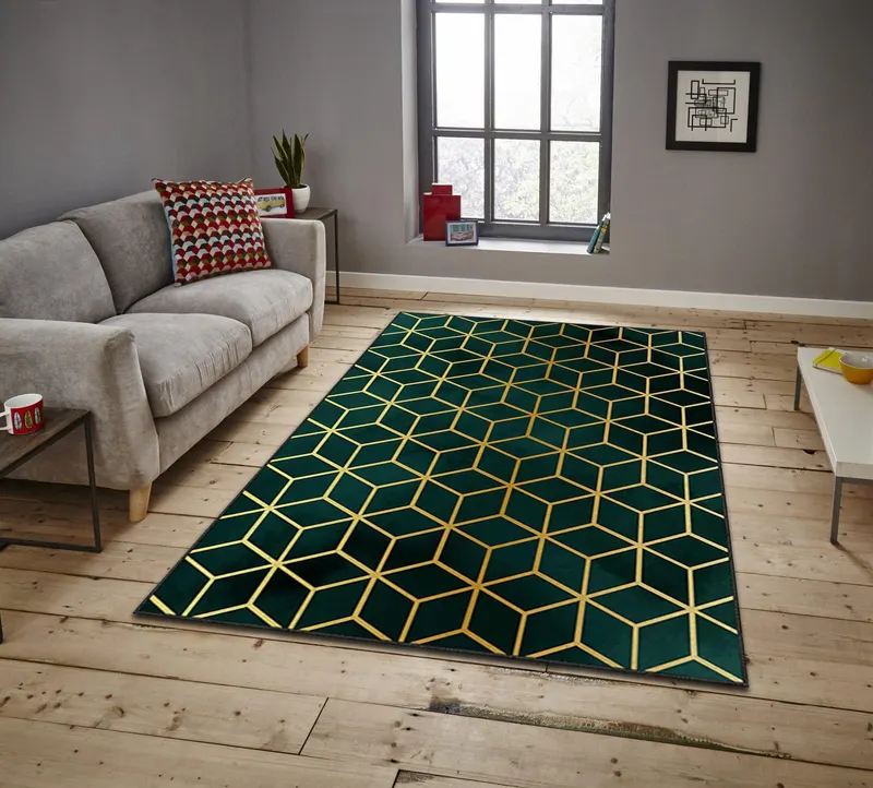 Covor de living / dormitor Labirent, Negru - Galben - Multicolor