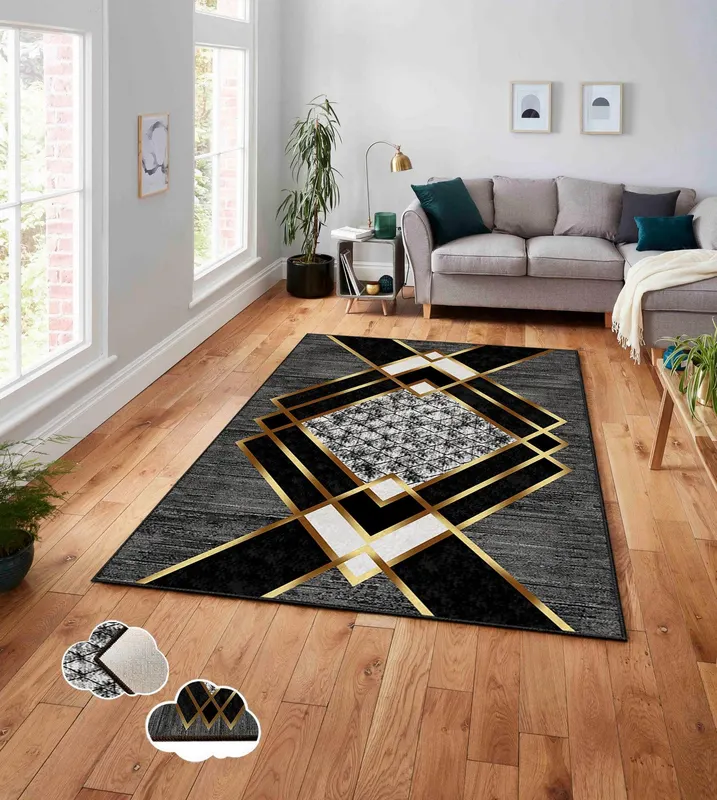 Covor de living / dormitor Elegant, Gri - Auriu - Multicolor