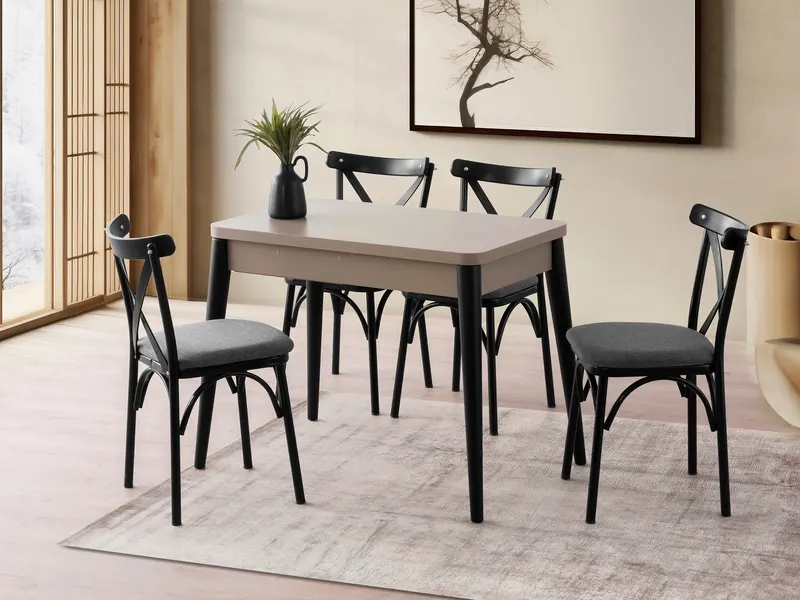 Masă dining extensibilă Dolunay - 1285, Moca deschis, 100x60x75 cm - Maro
