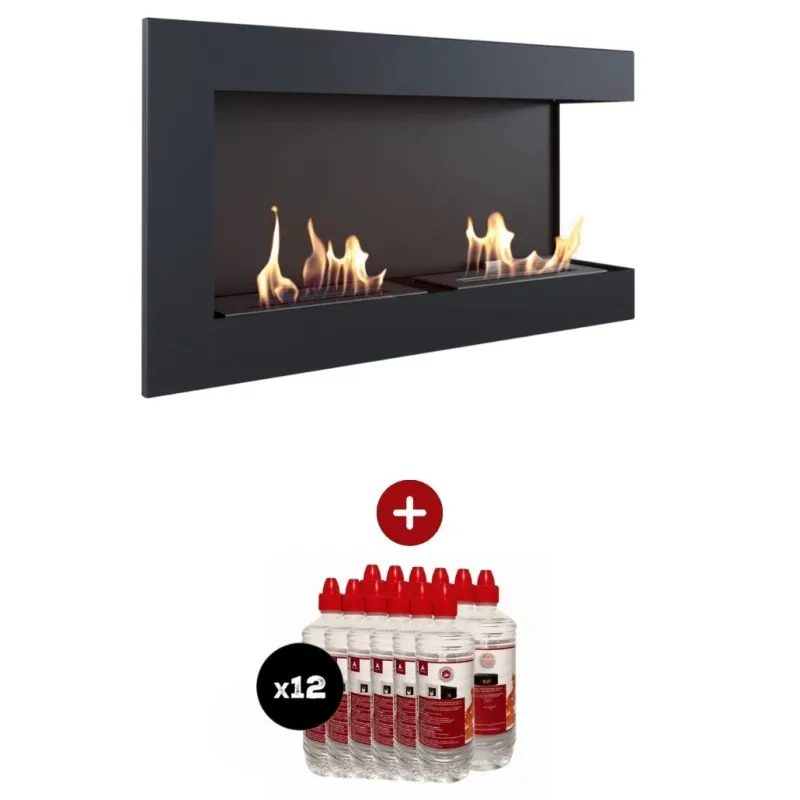 Pachet DELTA negru colt dreapta - 90 x 48 x 28 cm + 12L bioetanol