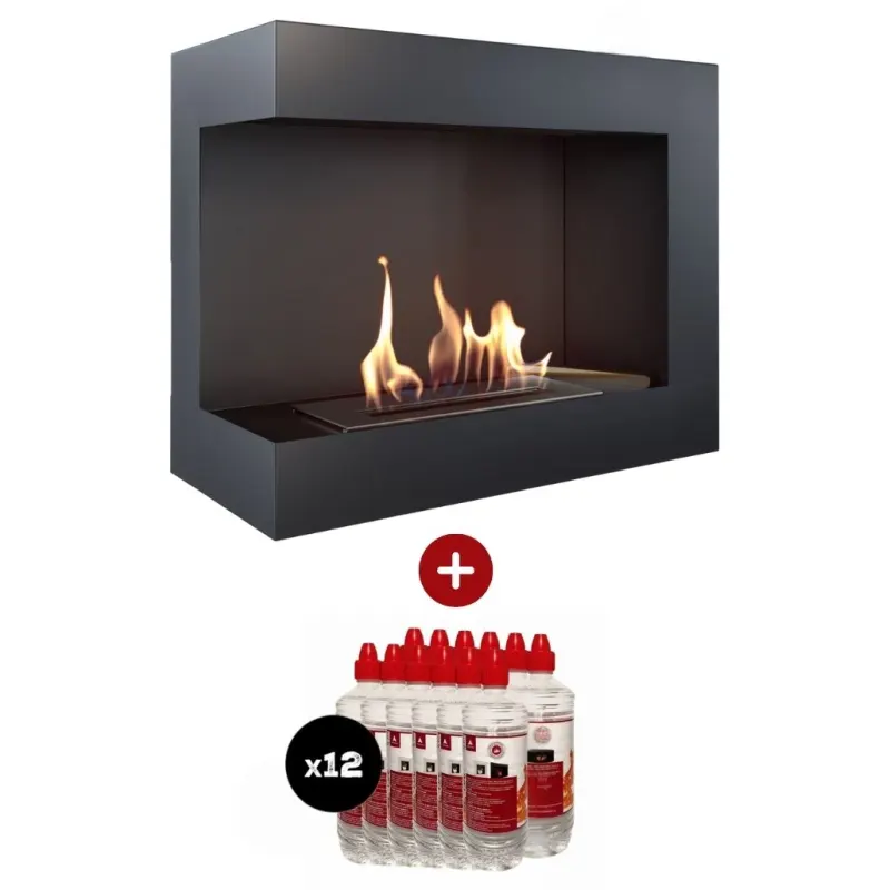 Pachet DELTA negru colt stanga - 60 x 48 x 28 cm + 12L bioetanol
