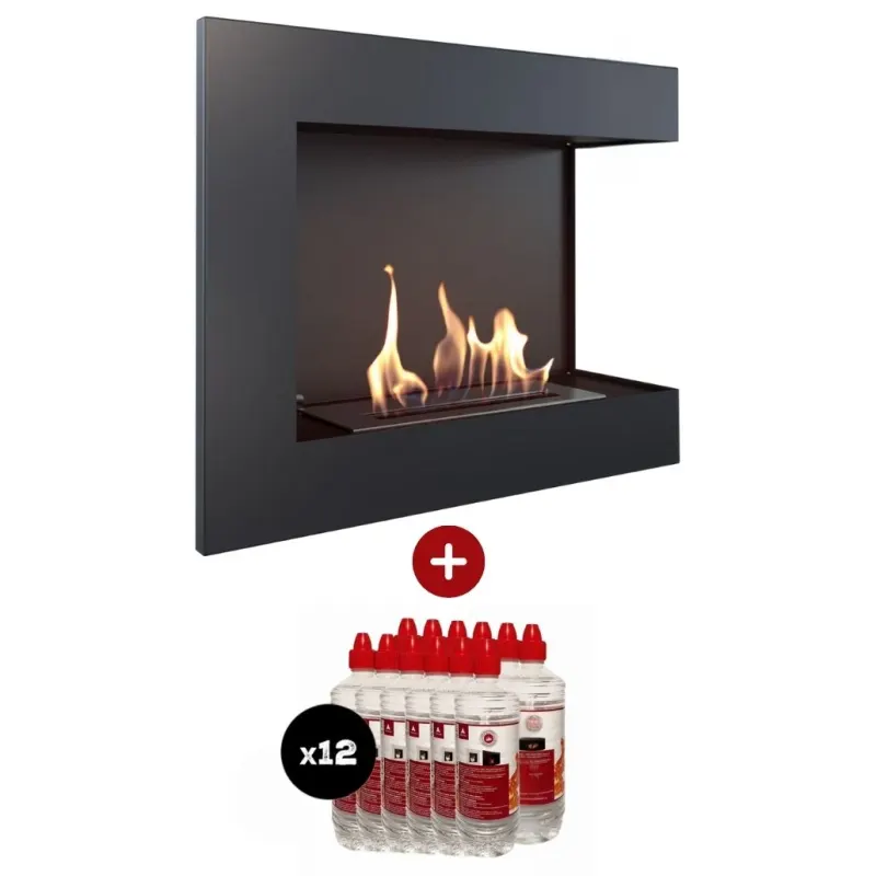 Pachet DELTA negru colt dreapta - 60 x 48 x 28 cm + 12L bioetanol