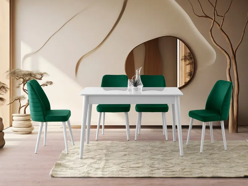 Masă dining extensibilă Lotus - 1124, Alb, 130x80x75 cm - Alb
