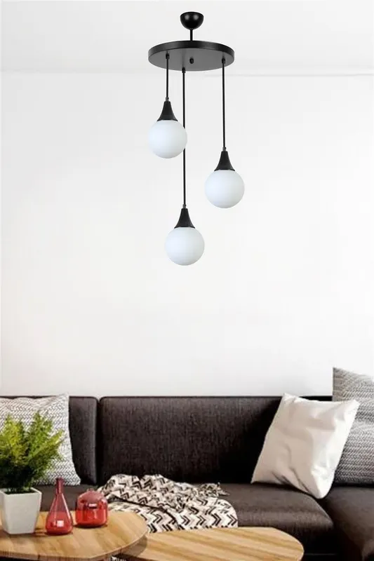 Lustră 8812-3, Negru - Alb, Ø30x70 cm - Negru - Alb