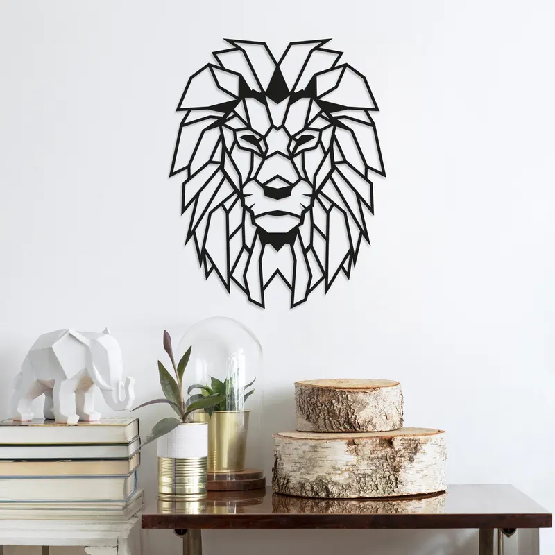 Decorațiune de perete din metal Lion, Negru, 40x50x0 cm - Negru