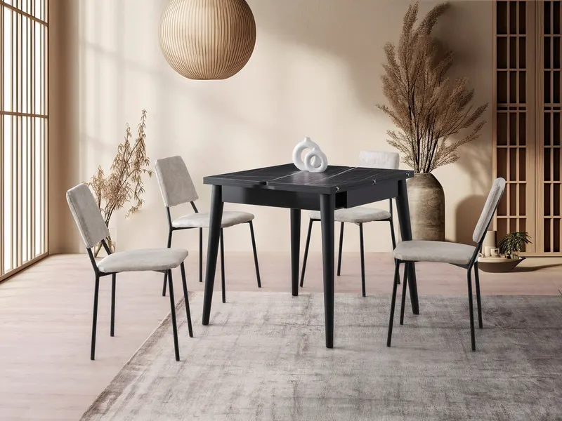 Masă dining extensibilă Totem - 3041, Black marble, 80x80x75 cm - Negru