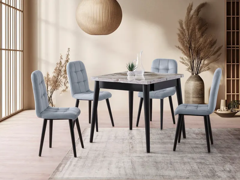 Masă dining extensibilă Totem - 3042, Alb - Marble, 80x80x75 cm - Alb