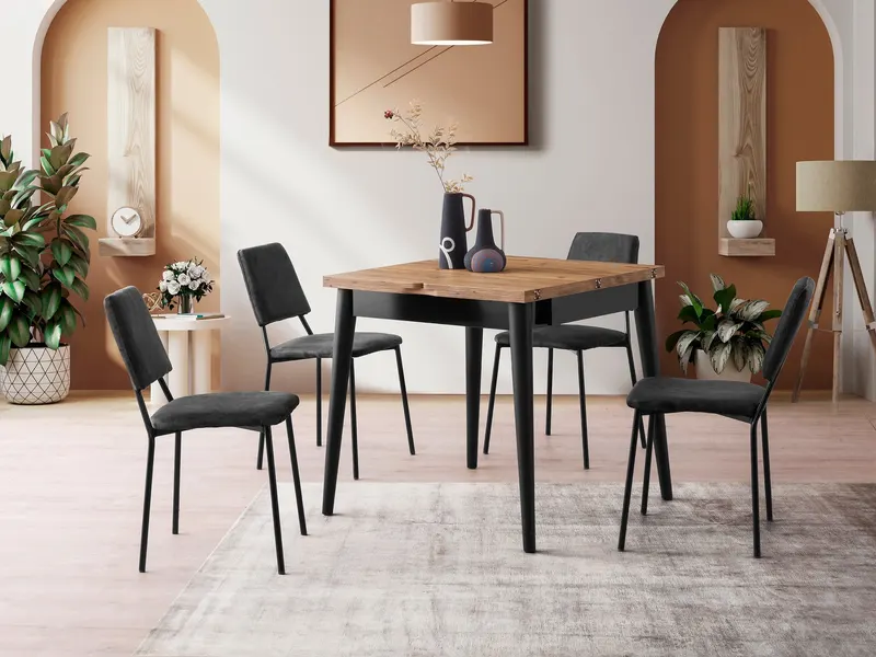 Masă dining extensibilă Totem - 3043, Pin atlantic, 80x80x75 cm - Natural