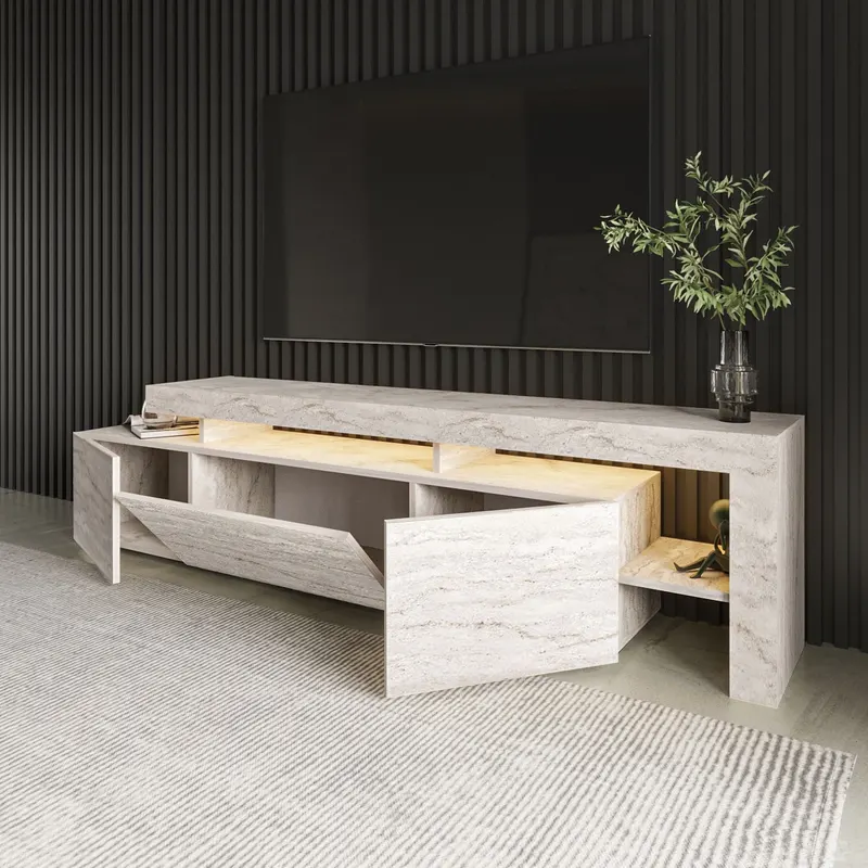 Comodă TV Beliz, Travertin, 192x37x53 cm - Bej