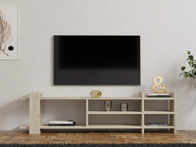 Comodă TV Zeyna, Travertin, 156x30x40 cm - Bej