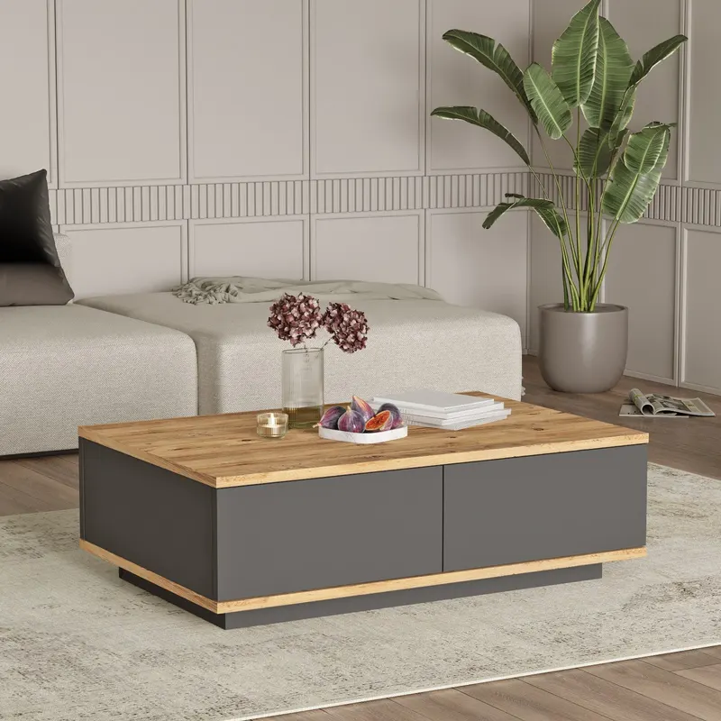 Măsuță de cafea FR14-AA, Pin atlantic - Antracit, 90x60x29 cm - Natural - Antracit