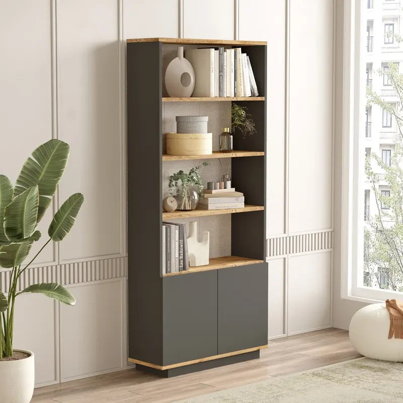 Bibliotecă FR16-AA, Pin atlantic - Antracit, 75x27x168 cm - Natural - Antracit