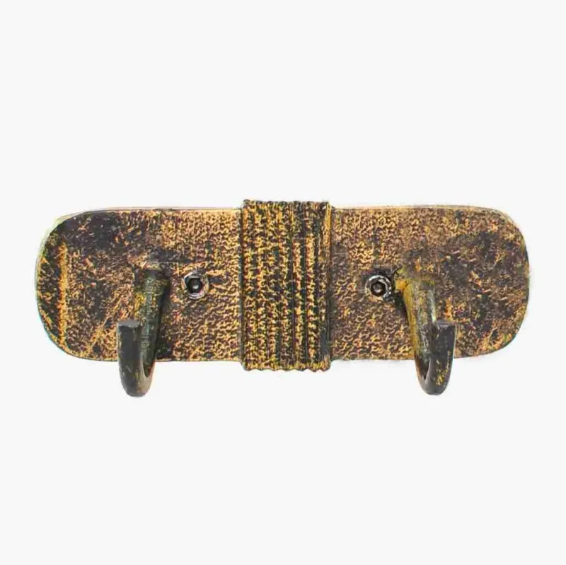 Suport pentru agatat - 2 carlige - Ustensile Epoca Forjate Manual - Aspect Bronz